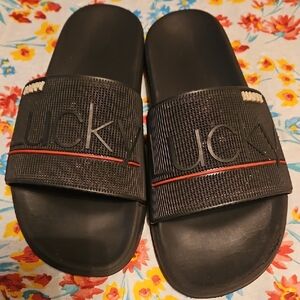 Lucky Brand Black and Red Slide Sandals, Sz 8 Mens
